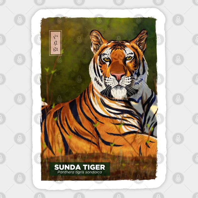 Sunda Tiger - Black Sticker by Thor Reyes